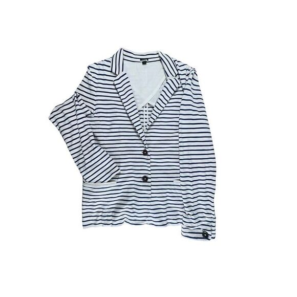 J.Crew Maritime Blazer In Dragonfly Blue Striped Cotton Knit Jacket M - Picture 1 of 12